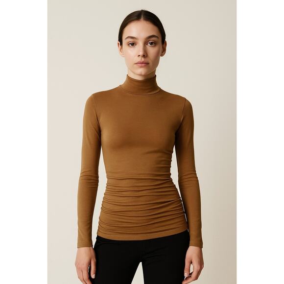 OGL Thermal Ruched Sides Tuckable Mockneck Top in Cinnamon Buff XS NWT - Picture 1 of 5